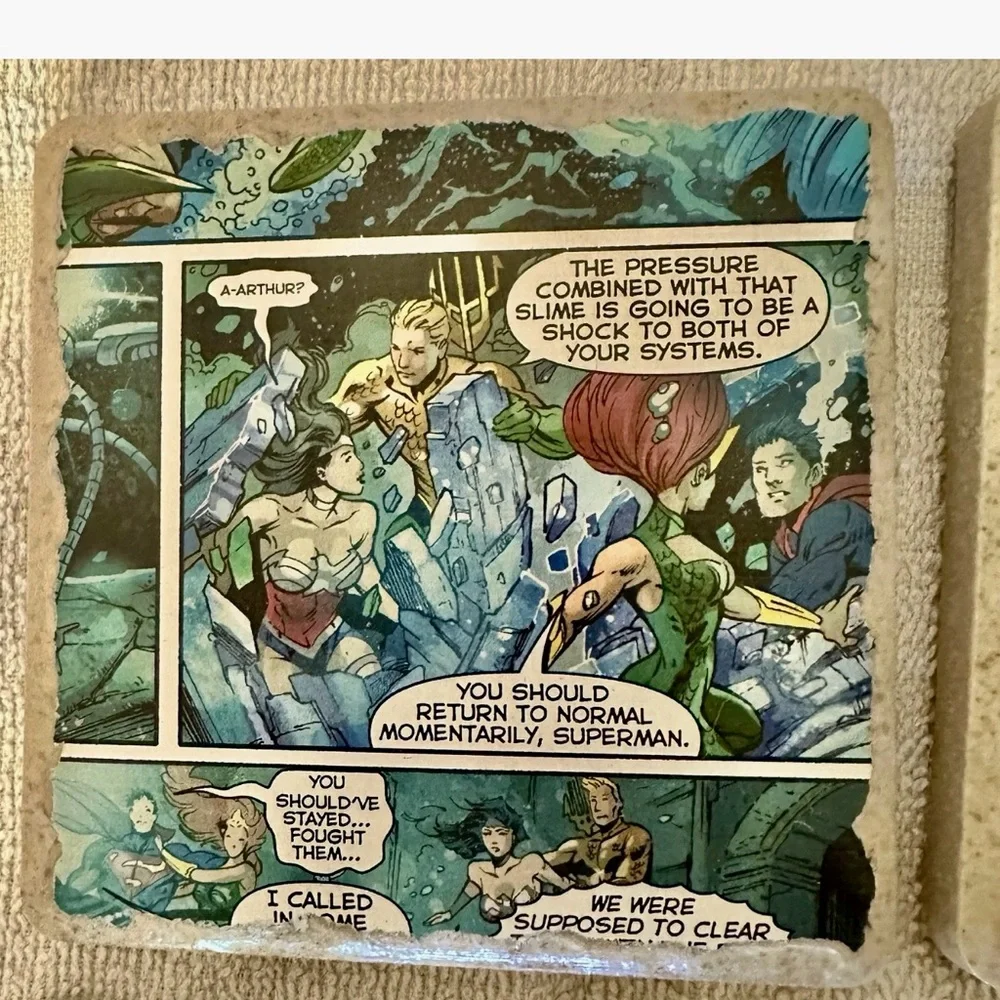 DC Comics Aquaman Justice League Tile Coasters Set of 4 Handmade